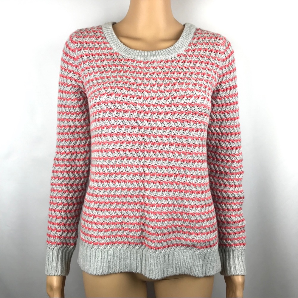 GAP Crewneck Sweater Soft Coral Orange & Gray Striped Soft & Heavy Size S